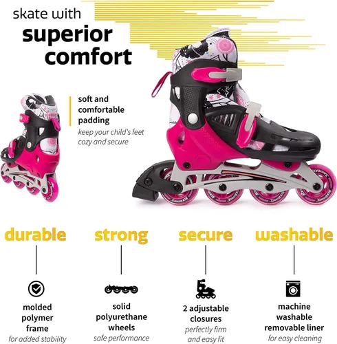 Vista 2 de New-Bounce - Patines en línea para niñas y niños, patines ajustables para exteriores para niños de 8 a 12 años para principiantes y avanzados