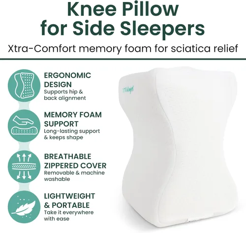 Vista 2 de Xtra-Comfort Rodillera de espuma viscoelástica para personas que duermen de lado, ciática ortopédica, espalda, debajo de la pierna, cadera