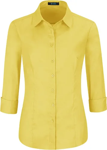Vista 13 de EZEN - Blusa de manga larga, ajustada, elástica, con cuello de botones para mujer, para oficina, estilo formal, casual