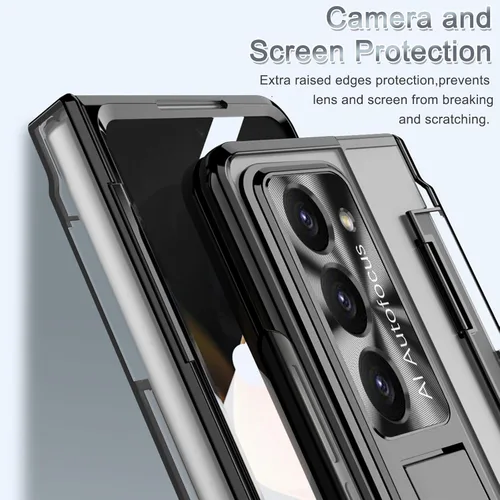 Vista 4 de NINKI Funda compatible con Samsung Galaxy Z Fold 5 5G con S Pen y protección de bisagra, cubierta transparente chapada de lujo transparente con Negro