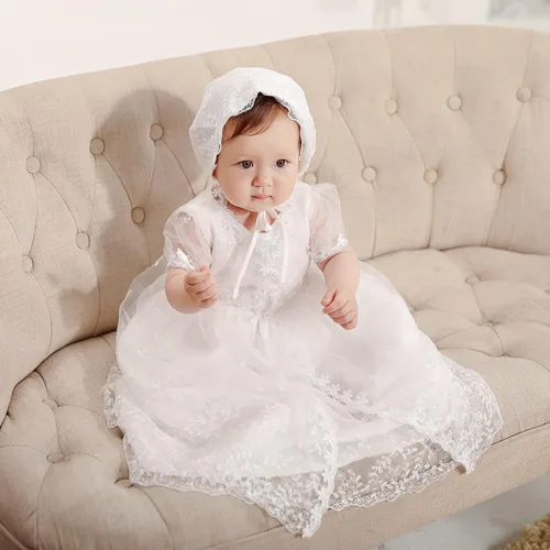 Vista 3 de Vestido de bautismo para niña, 3 piezas, bordado, formal, para fiesta, boda