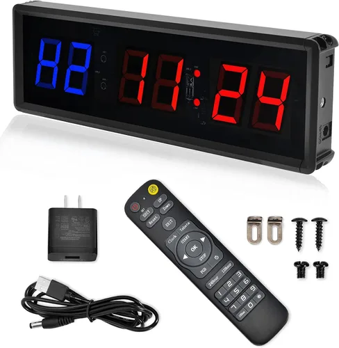 Vista 7 de Reloj de gimnasio con control remoto, temporizador LED de metal de 1.5 pulgadas y 1.8 pulgadas, cronómetro de entrenamiento Crossfit, cuenta