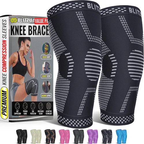 Vista 10 de BLITZU - Rodillera de compresión para hombres y mujeres – mejor soporte para correr, gimnasio, entrenamiento, fitness, levantamiento de pesas.