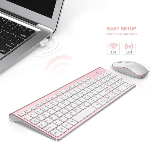 Vista 13 de JOYACCESS Combo de teclado y mouse inalámbricos, 2.4G compacto y ultra delgado teclado inalámbrico y mouse para Windows, computadora, escritorio