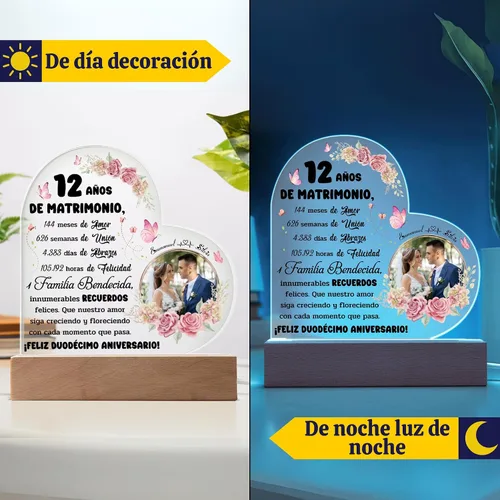 Vista 6 de Regalos para Bodas Personalizadas 12 Años, Lámpara Con Foto Personalizada, Regalos De Navidad para Mujeres, Regalos 12 Aniversario De Bodas Para