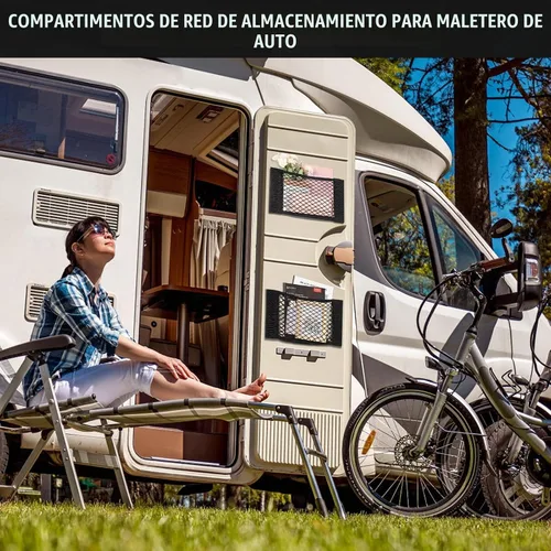 Vista 7 de TOBWOLF Red de carga para automóvil, organizador de almacenamiento de malla Pegatinas adhesivas de gancho y bucle