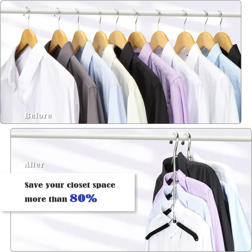 Vista 3 de Perchas de ropa que ahorran espacio, 2 paquetes de brazo oscilante antideslizante acolchado percha de 5 capas de acero inoxidable resistente suéter