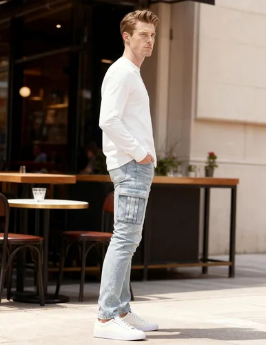 Vista 3 de Pantete Jeans cargo para hombre, ajustados, elásticos, de pierna recta, jeans ajustados a la moda con múltiples bolsillos