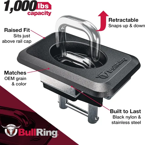 Vista 4 de Bull Ring - Amarres retráctiles para caja de camioneta ajustables para Ford F150 2015-25, Super Duty 2017-25, Raptor 2017-25 – Ajuste empotrado