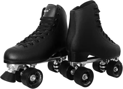 Vista 5 de Patines de ruedas para mujeres con cuero PU de caña alta de doble fila, patines unisex para adultos para interiores y exteriores Derby con frenado