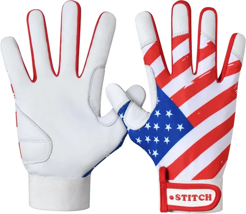 Vista 8 de Guantes de bateo Dot Stitch - Guantes de béisbol y sóftbol con bandera americana y bandera de EE. UU. para jóvenes, adultos y unisex