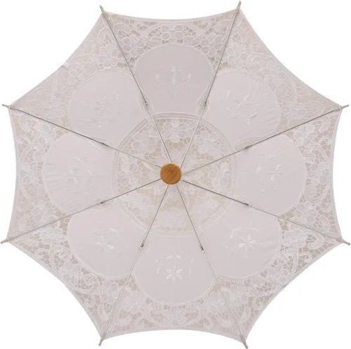 Vista 2 de Paraguas de encaje de boda de estilo vintage, 14 pulgadas, Blanco