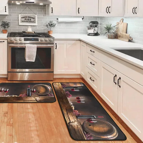 Vista 9 de Alfombras y tapetes negros de cocina antideslizantes, lavables, absorbentes, de microfibra, para piso, juego de 2 tapetes de cocina negros
