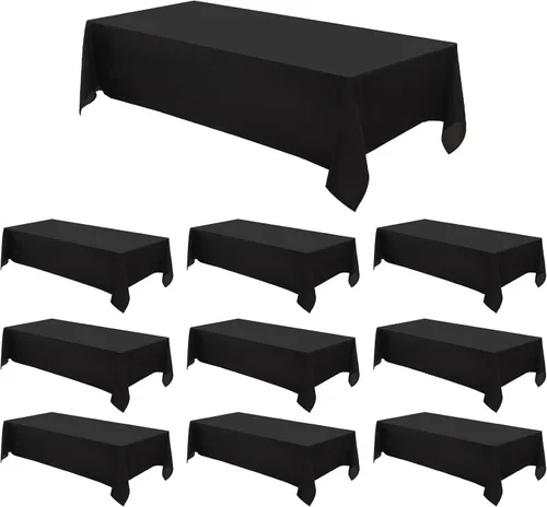 Vista 10 de Mantel Cuadrado 52 x 52 Pulgadas Manteles Negros Resistente a Manchas y Arrugas Lavable de Poliéster para Fiestas, Buffets y Bodas Mantel