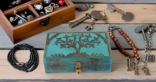 Vista 7 de Gran idea de regalo de cumpleaños, caja de joyería decorativa hecha a mano de madera para tallar el árbol de la vida, cerradura y llave, organizador