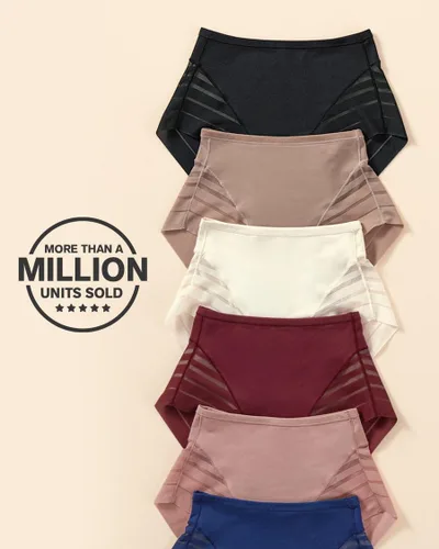 Vista 6 de Leonisa Ropa interior invisible de cintura alta con control de abdomen para mujer, ropa interior de encaje a rayas