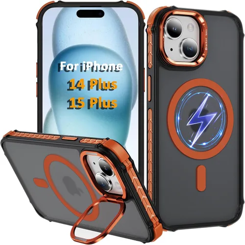 Vista 18 de Funda KETGII para iPhone 13, para iPhone 14, compatible con MagSafe, carga inalámbrica, resistente, a prueba de golpes, pata ajustable, delgada