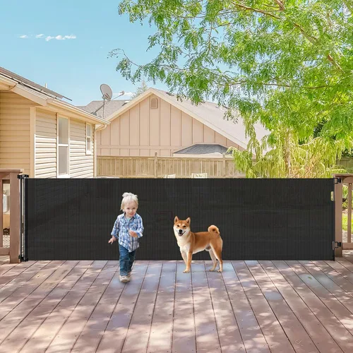 Vista 21 de Puertas retráctiles para bebés para puertas, puerta retráctil para perros de 55 pulgadas de ancho para escaleras, puertas de malla para perros
