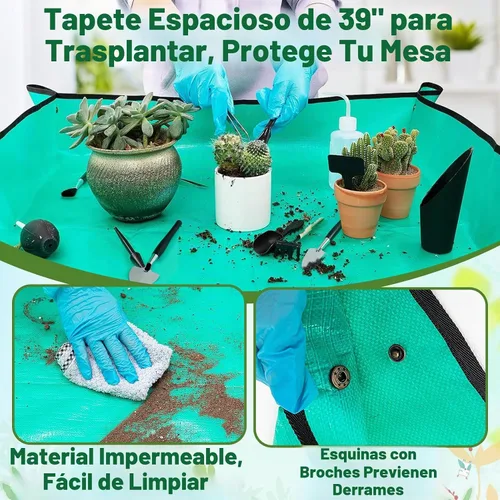 Vista 2 de Juego de 44 piezas de herramientas para plantas suculentas - Estera de re-plantación para interior de 39.4" y bolsa de 19 piezas de mini Verde
