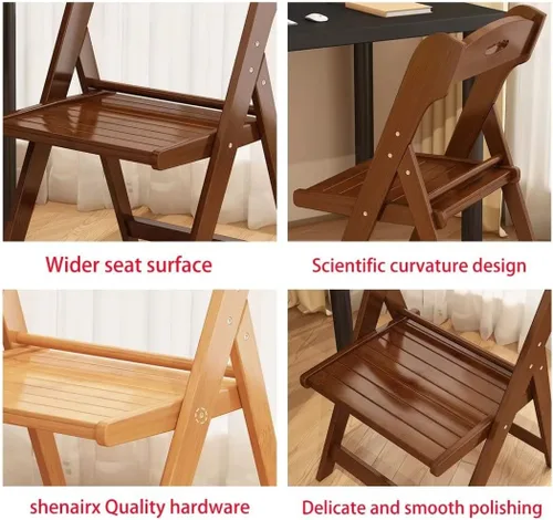 Vista 4 de Sillas de comedor plegables de bambú, cómoda oficina de asiento, área de recepción, mesa y silla plegables, fácil de almacenar, 1 ps(color natural)