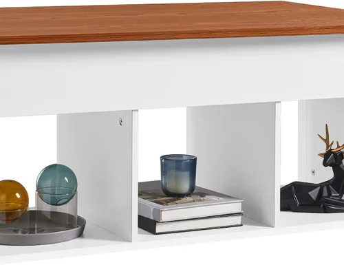 Vista 7 de Topeakmart Mesa de centro con parte superior elevable con compartimento de almacenamiento oculto y estante abierto, mesa central rústica para sala