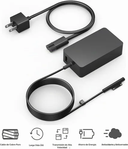 Vista 6 de Cargador Surface Pro de 65 W, cargador de computadora portátil compatible con Microsoft Surface Pro11 10 9 8 7+ 7 6 5 4 X, compatible con portátiles