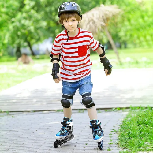 Vista 2 de Patines en línea ajustables para niños y niñas de 5-8 y 8-12 años con ruedas iluminadas, patines para niños de 4-12 años, patines para adolescentes