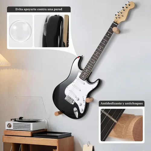 Vista 6 de Soporte de pared para guitarra eléctrica horizontal, suspensión de color madera