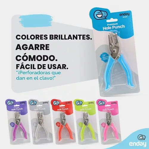 Vista 6 de Enday - Perforadora perforadora de agujeros de 1/4 pulgadas con asas de agarre suave para papel y manualidades, forma de círculo redondo, para niños