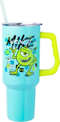 Vista 44 de Silver Buffalo Adventure Time With BMO - Vaso de acero inoxidable de doble pared con asa y pajilla, cabe en portavasos estándar, 40 onzas