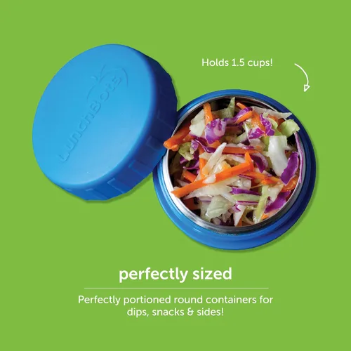 Vista 2 de LunchBots recipientes redondos a prueba de derrames, de 4 oz. Frasco inoxidable contenedor de refrigerios., juego de 2, Azul