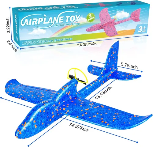 Vista 6 de Fuwidvia Juguete de Avión de Espuma Eléctrico, Paquete de 2 LED 15/25s Juguete de Avión para Niños, Juguete Volador al Aire Libre Regalos