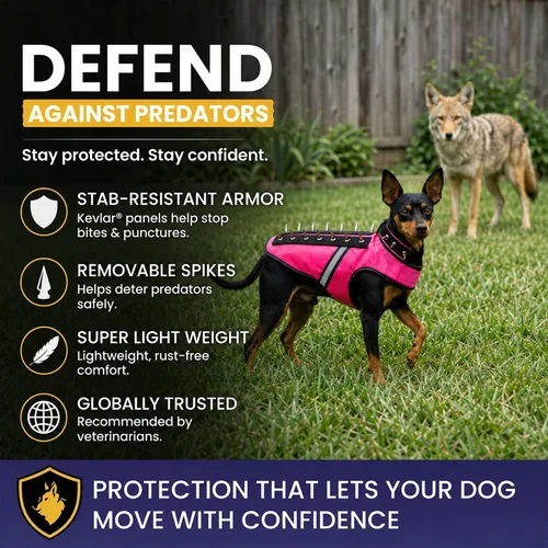 Vista 3 de CoyoteVest SpikeVest - Chaleco de arnés para perro, accesorios reflectantes para perros con picos para proteger a tu mascota de ataques de Raptor