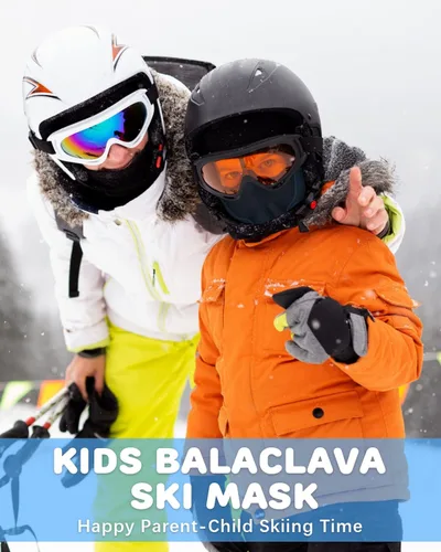 Vista 5 de Pasamontañas con forro para casco para niños, máscara de esquí para niños y niñas, forro polar para invierno, sombrero de nieve para clima frío