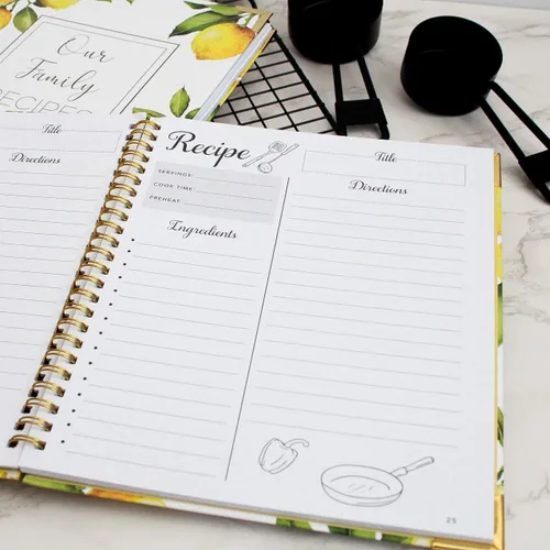 Vista 3 de Libros de recetas para escribir en tus propias recetas, paquete de 2 (limón y floral), diarios de recetas familiares para crear tus propios libros