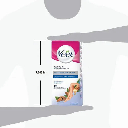 Vista 6 de Veet Kit de depilación de cuerpo completo, piel sensible (paquete de 20 tiras de cera)