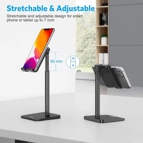 Vista 5 de OMOTON Soporte para Celular, Soporte de Escritorio con Altura y Ángulo Ajustable para iPhone Air /17/17 Pro/XS Max/XR, Samsung Galaxy S20 / S10 / S9