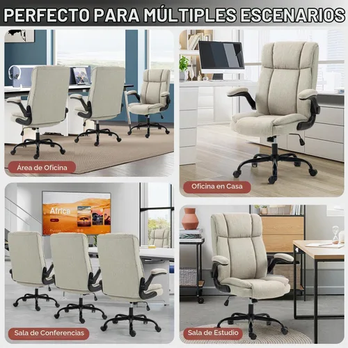 Vista 7 de Silla ejecutiva ergonómica con respaldo alto de tela, brazos Beige