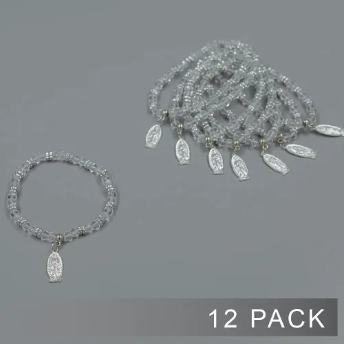 Vista 2 de MTT Pulsera de Rosario de Guadalupe de cristal de plata con bolsas de organza, recuerdo de bautizo, recuerdo de bautizo, quinceañera, baby shower