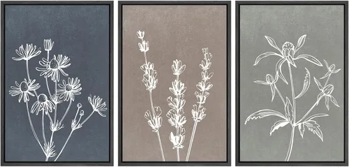 Vista 9 de SIGNWIN Lienzo enmarcado para pared, juego de arte de collage de hojas transparentes en blanco y negro, ilustraciones de naturaleza silvestre, arte
