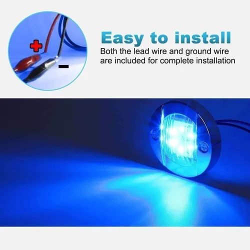 Vista 6 de Partsam 4 piezas de 3" pulgadas redondas luces marinas para barco cromadas, luces LED azules para montaje en popa, luces de anclaje de popa