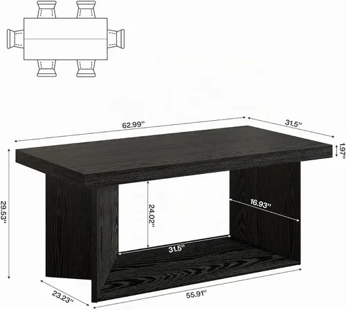 Vista 2 de Tribesigns Mesa de comedor de 63 pulgadas para 4-6, mesa de cocina estilo granja, color negro