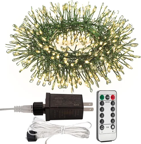 Vista 9 de Guirnalda de luces de petardo, 10 pies, 100 luces LED impermeables con enchufe, 8 modos de luz remota para interiores y exteriores, Navidad, boda