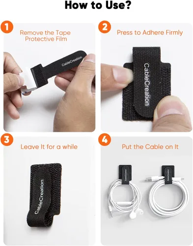 Vista 5 de CableCreation Bridas para cables, resistentes correas autoadhesivas con pegamento trasero, correas de gestión de cables, organizador de cables