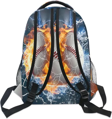 Vista 5 de Mochila para adultos, mochila escolar casual, bolsa de viaje con cremallera, Abstracción Fuego Agua Béisbol De, Mochilas Daypack
