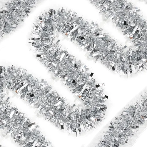 Vista 2 de Guirnalda de oropel plateado de 50 pies para decoraciones de árbol de Navidad, guirnalda metálica brillante con torsión colgante para Navidad