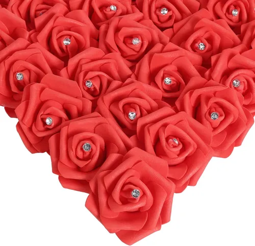 Vista 33 de IPOPU Cabezales de rosas artificiales, 100 rosas falsas de espuma negra de aspecto real para bricolaje, bodas, baby shower, centros de mesa 100