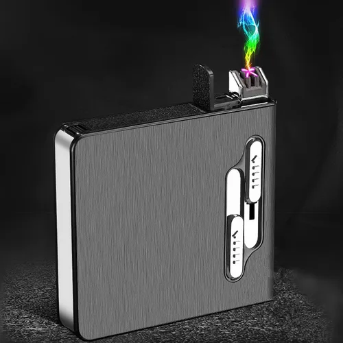 Vista 9 de Estuche para cigarrillos con encendedor, caja de expulsión automática para paquete completo, 20 cigarrillos de tamaño regular, encendedores de doble