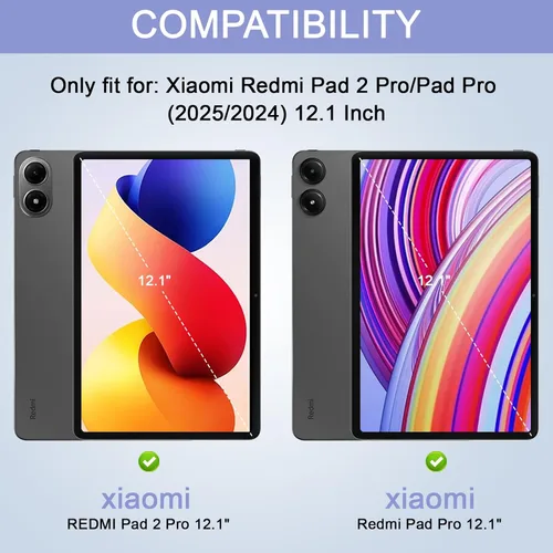 Vista 2 de E NET-CASE Funda para Xiaomi Redmi Pad 2 Pro/Pad Pro (2025/2024) de 12.1 pulgadas con soporte para bolígrafo S, a prueba de golpes, carcasa trasera