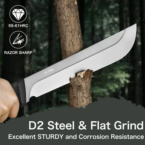 Vista 2 de NedFoss 16" Survival Machete with Sheath, D2 Steel 0.22" Thick Full Tang Blade Machete Knife with Flat Grinding, Machete for Cutting Trees, for Yard